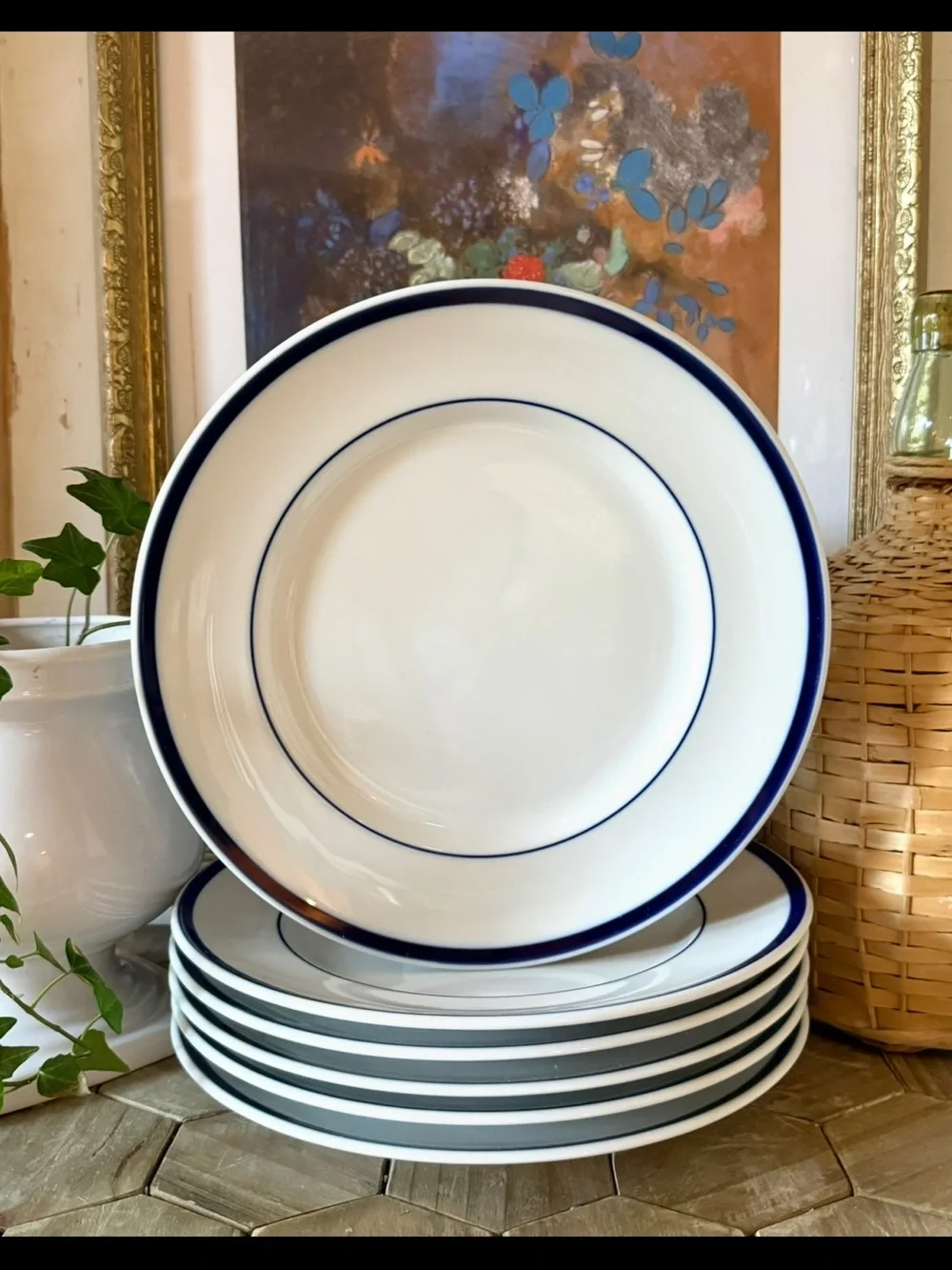 Williams Sonoma “Brasserie” Blue Stripe - Dinner Plates 11